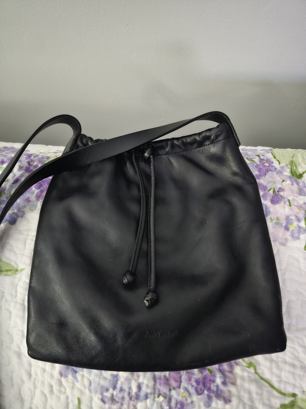 Ann Taylor Black Faux Leather Bucket Bag with Interior Zip Pocket Magnetic Close